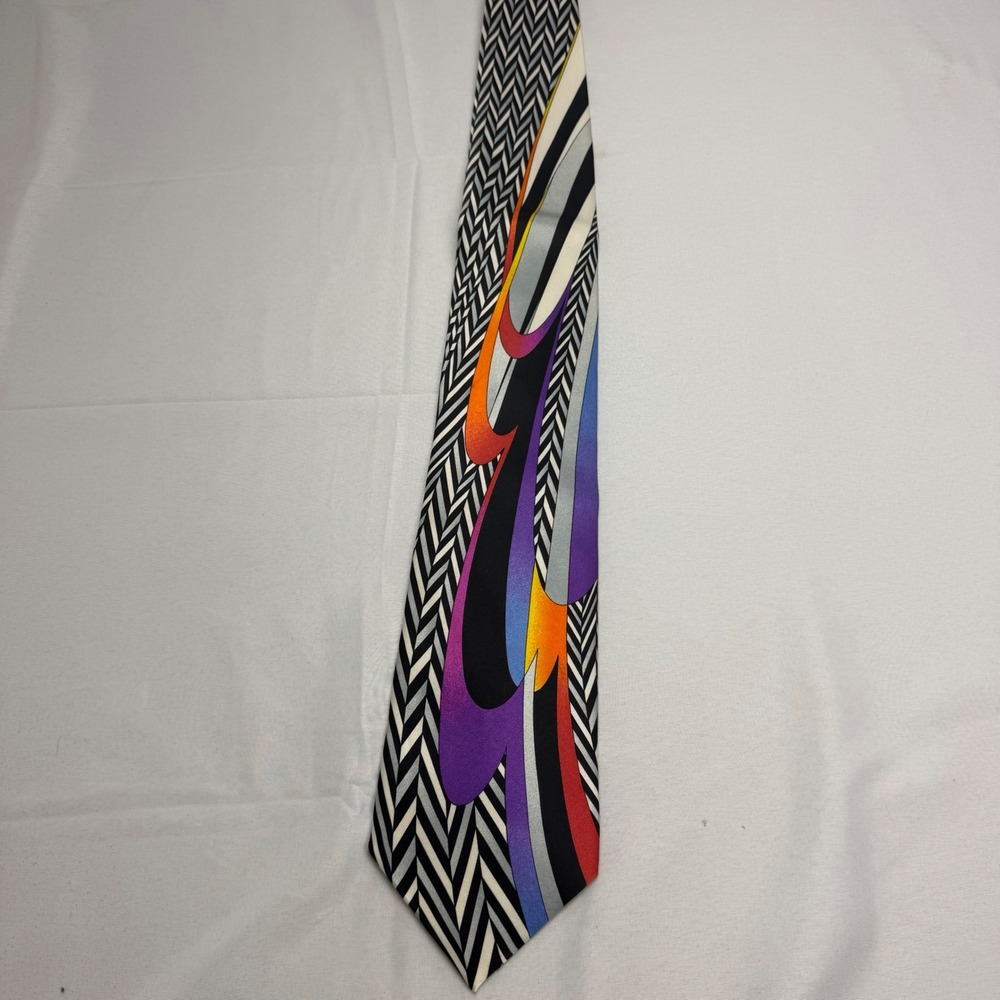 Vitaliano Pancaldi Necktie 58x3.75 Multicolor Silk Chevron Abstract Italy Luxury
